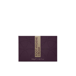 Box of foot hygiene cream with a purple design on a white background
