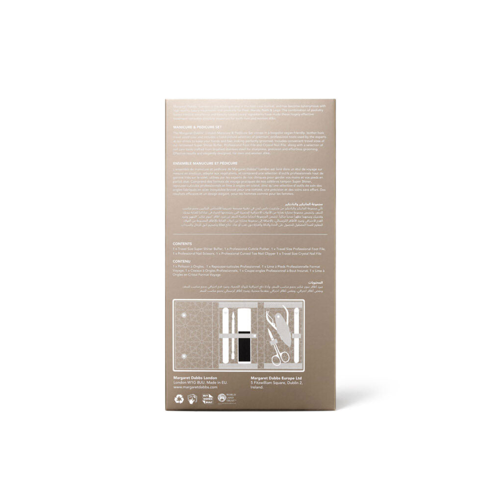 Product packaging with text and icons on a beige background