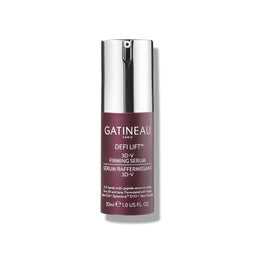 Gatineau Paris Defi Lift 3D-V Firming Serum in a 30ml bottle with a metallic silver cap and a deep plum-brown label, shown on a white background with a soft shadow.