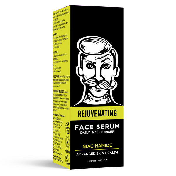 Box of Rejuvenating Face Serum with a black and yellow design on a white background