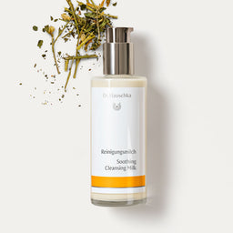 Dr Hauschka Soothing Cleansing Milk and raw ingredients 