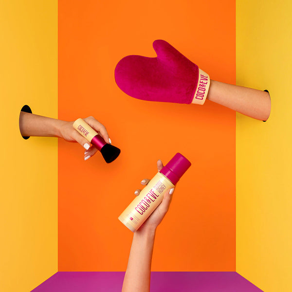 multiple hands holding the Coco & Eve Sunny Honey Deluxe Vegan colleciton