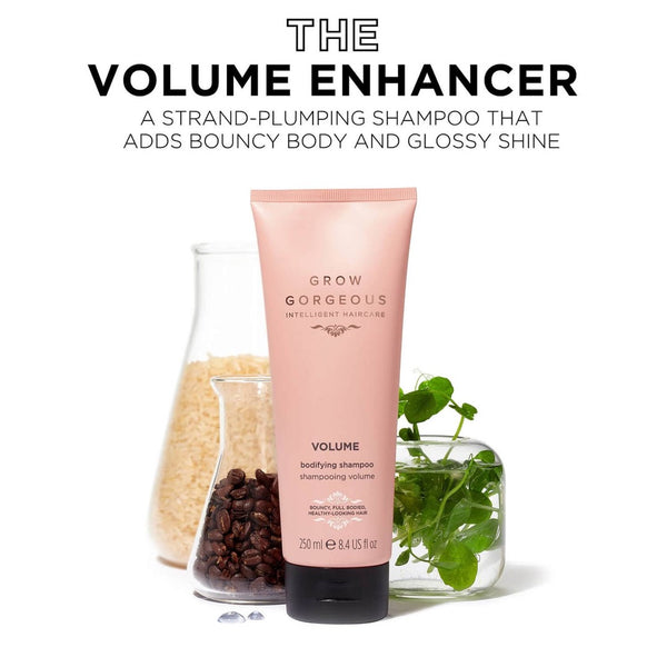 the volume enhancer, a strand plumping shampoo that adds bouncy body and glossy shine