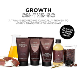 growth on the go, a trial sized regime, clinically proven to visibly transform thinning hair
