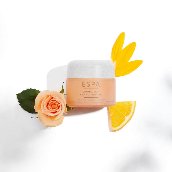 ESPA Optimal Skin ProMoisturiser surrounded by the ingredients 