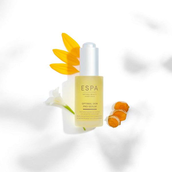 ESPA Optimal Skin ProSerum with the natural ingredients around the bottle