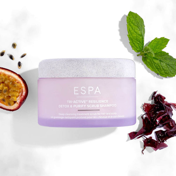 ESPA Tri-Active Resilience Detox and Purify Scrub Shampoo and its natural ingredients 