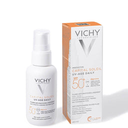 Vichy Capital Soleil Uv Age Daily Spf 50+ Invisible Sun Cream With Niacinamide 40ml next to box