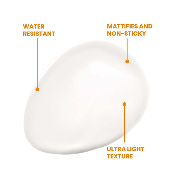 water resistant, mattifies and non sticky, ultra light texture