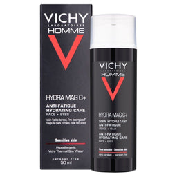 Vichy Homme Hydra Mag C+ Moisturiser 50ml tube next to box