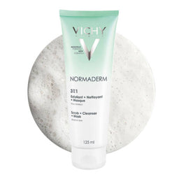 Vichy Normaderm 3-In-1 Mask, Scrub & Cleanser With Glycolic Acid For Blemish-Prone Skin 125ml in front of splotch