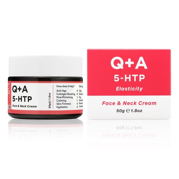 Q+A 5HTP Face & Neck Cream and packaging 