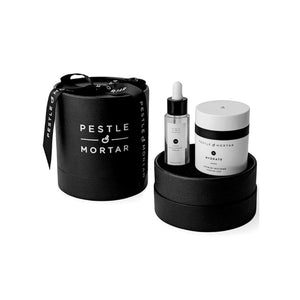 an open Pestle and Mortar The Hydrating Duo Gift Set