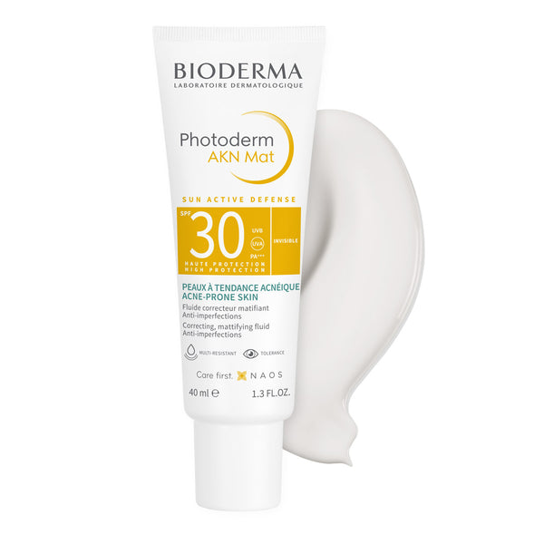 Bioderma Photoderm AKN Mat SPF 30 for Combination Acne-Prone Skin with its contents behind it
