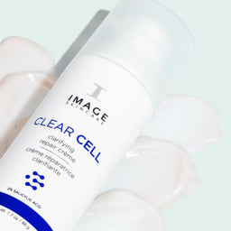 Image Skincare Clear Cell Clarifying Repair Crème surrounded by the creme texture