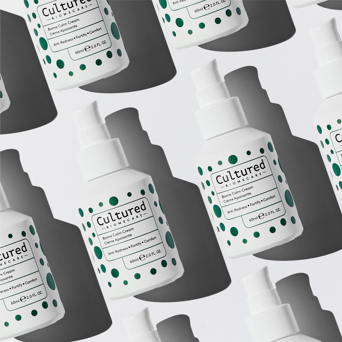 A range of Cultured Biomecare bottles spread neatly on a table