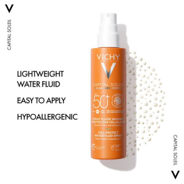 Vichy Capital Soleil Cell Protect Invisible High UVA + UVB Sun Protection Spray SPF50+ for All Skin Types 200ml benefits