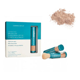 Colorescience Sunforgettable Total Protection Brush-On Shield SPF 50 Multipack with its powder contents poured behind its packaging