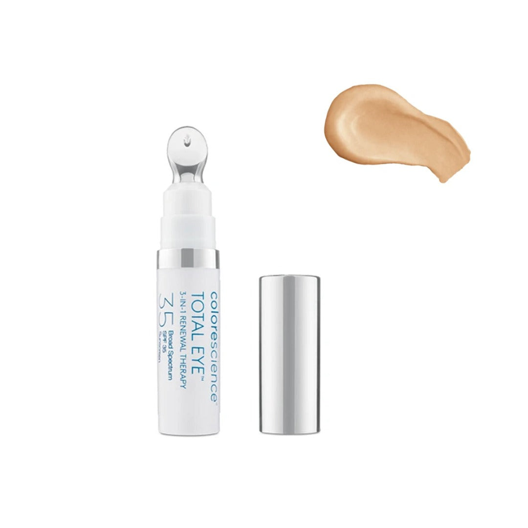 Colorescience Total Eye 3-in-1 Renewal Therapy SPF 35 with its contents poured out next to the bottle