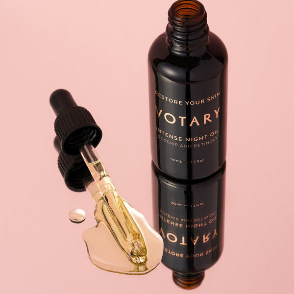 Black VOTARY Intense Night Oil - Rosehip and Retinoid bottle with pipette