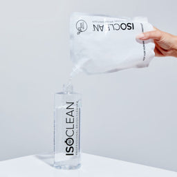 ISOCLEAN Makeup Brush Cleaner - Eco Refill being poured into a bottle