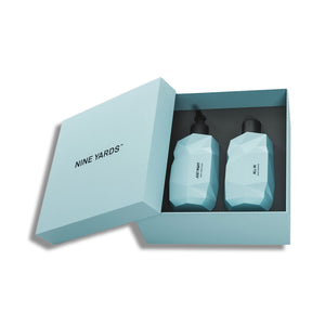 Nine Yards Moisture Duo bottles within a light blue box