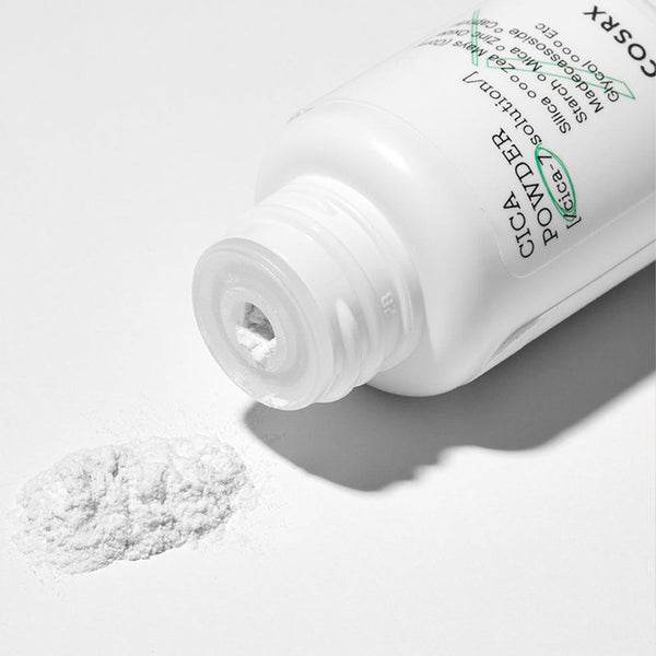 COSRX Pure Fit Cica Powder bottle with its powder contents poured out