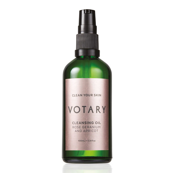 Green VOTARY Cleansing Oil - Rose Geranium & Apricot bottle