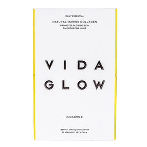 Vida Glow Natural Marine Collagen Sachets - Pineapple white box