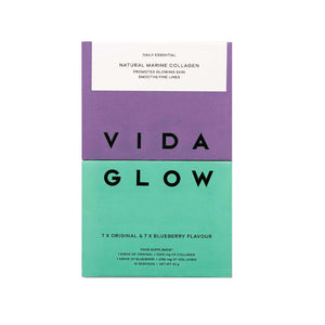 Green and purple Vida Glow Natural Marine Collagen Trial Pack box