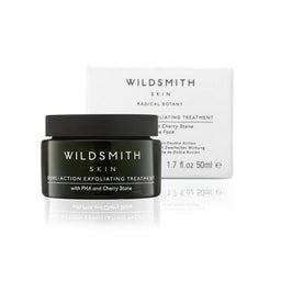 Dark green Wildsmith Skin Dual Action Exfoliating Treatment 50ml tub next to white box
