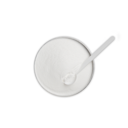 An open top of Advanced Nutrition Programme Biome Powder with a spoon scooping the powder inside