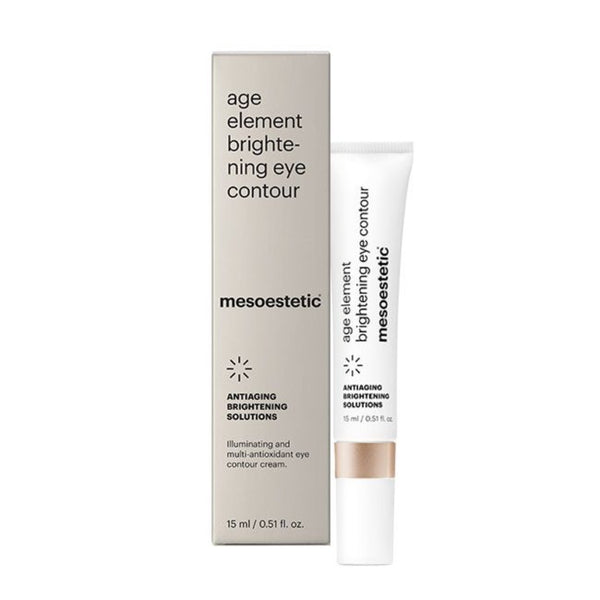 A single tube of mesoestetic Age Element Brightening Eye Contour and its packaging