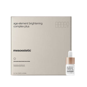 The packaging of mesoestetic Age Element Brightening Complex Plus with a single vial