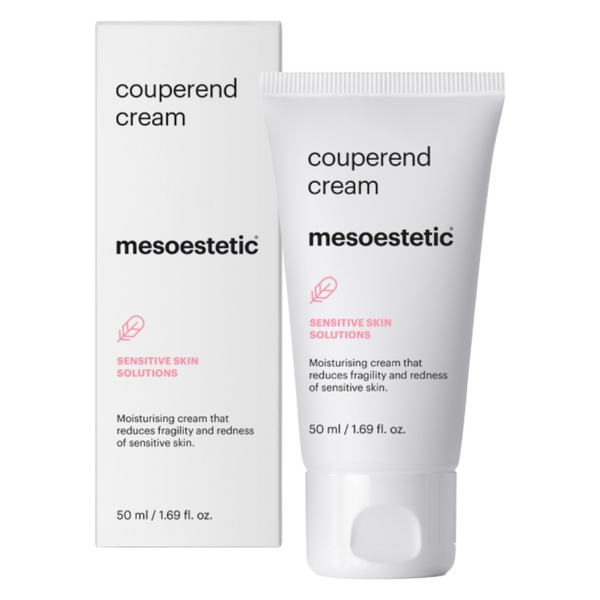 A tube of mesoestetic Couperend Maintenance Cream and its packaging