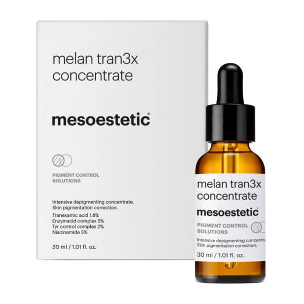 mesoestetic Melan Tran3x Intensive Depigmenting Concentrate container and packaging#