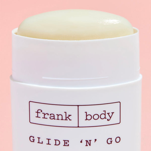 a closeup of Frank Body Glide 'N' Go Body Oil Stick