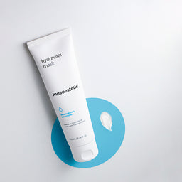 mesoestetic Hydravital Mask on a white circle