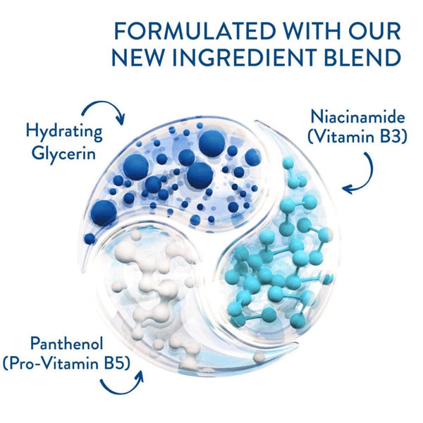 Formulated with our new ingredient blend, hydrating glycerine, niacinamide (vitamin B3) AND PANTHENOL (PRO VITAMIN b5)
