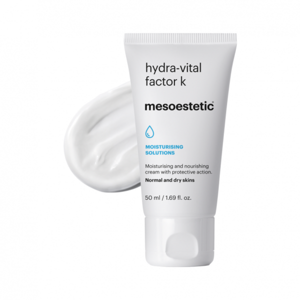 mesoestetic Hydra-Vital Factor K tube and its contents poured behind it