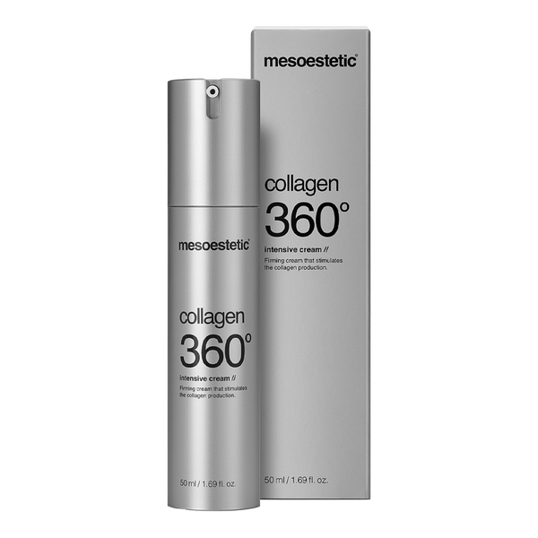 A container of mesoestetic Collagen 360 Degree Intensive Cream with its box packaging