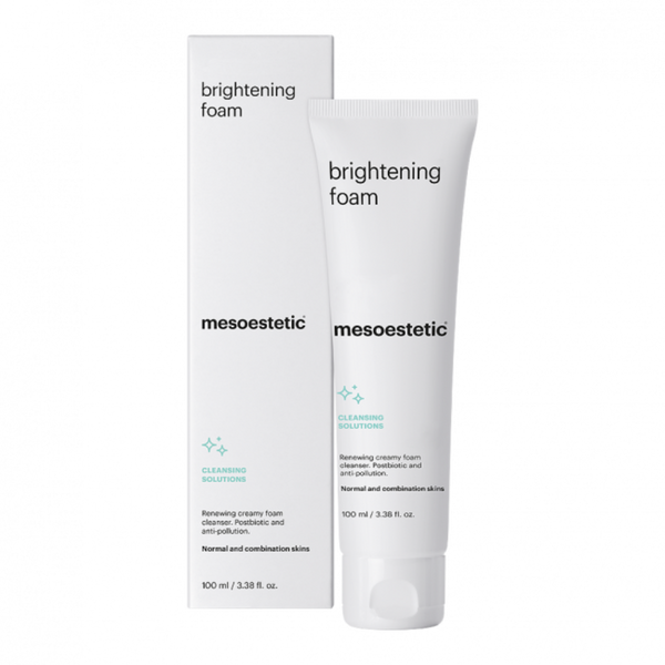 The tube of mesoestetic Brightening Foam with its box packaging