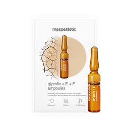 Packaging and vial of mesoestetic Glycolic + E + F Ampoules