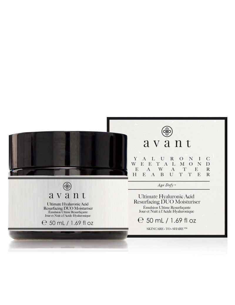 Avant Skincare Ultimate Hyaluronic Acid Resurfacing DUO MoisturiserAvant Skincare Ultimate Hyaluronic Acid Resurfacing DUO Moisturiser and packaging